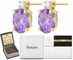 ZŁOCISTO Arany Fülbevaló Ametiszttel És Gyémántokkal Stiftes Arany 585 (DLA DZIEWCZYNY NARZECZONEJ)