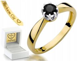 ZŁOCISTO Sárga Arany Gyűrű Fekete Gyémánt Eljegyzési Gravírozás 585 Ajándék (DLA DZIEWCZYNY NARZECZONEJ)