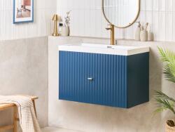 Maxishop Mobilier suspendat pentru baie cu lavoar LAGO cu maner auriu 80 cm Albastru inchis