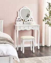 MAXISHOP Italia Collection Masuta de machiaj cu oglinda si taburet DIVA Alb Comoda