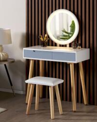 MAXISHOP Italia Collection Masuta de machiaj cu oglinda si taburet JOSSELIN LED Alb Comoda