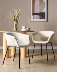 MAXISHOP Italia Collection Set de 2 scaune dining ELMA Boucle Alb-murdar