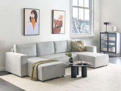 MAXISHOP Italia Collection Canapea extensibila in forma de U cu 4 locuri VATNE Gri deschis cu depozitare Canapea
