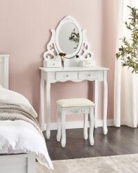 MAXISHOP Italia Collection Masuta de machiaj cu oglinda si taburet AMOUR Alb Comoda