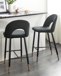 MAXISHOP Italia Collection Set de 2 scaune de bar FALTON Catifea Negru