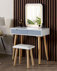 MAXISHOP Italia Collection Masuta de machiaj cu oglinda si taburet DIEPPE LED Alb Comoda