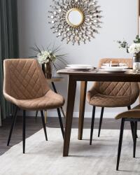 MAXISHOP Italia Collection Set de 2 scaune dining MARIBEL Piele ecologica Maro auriu
