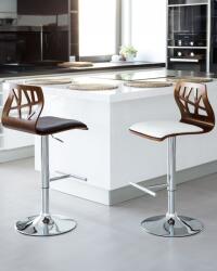 MAXISHOP Italia Collection Set de 2 scaune de bar PETERSBURG Piele ecologica Pivotant Maro Alb
