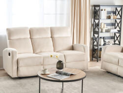 MAXISHOP Italia Collection Canapea cu recliner manual cu 3 locuri VERDAL Catifea Alb-murdar Canapea