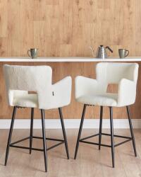 MAXISHOP Italia Collection Set de 2 scaune de bar SANILAC Boucle Alb-murdar