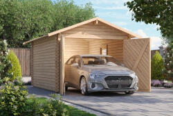 Karibu 28 mm-es fa garázs, nyeregtetős rönkház, 297x447 cm