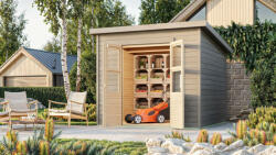 Karibu Merseburg 5. fa kerti tároló, fészer, modern tetővel, szürkére festett fából 242 cm x 214 cm