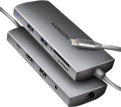 AXAGON USB концентратор AXAGON HMC-8HLSA, USB-C 3.2 Gen 1, 3x USB-A, HDMI 4K/30Hz, Gigabit Ethernet, SD/microSD, 3.5mm Audio, PD 100W - 8595247907523 (HMC-8HLSA)