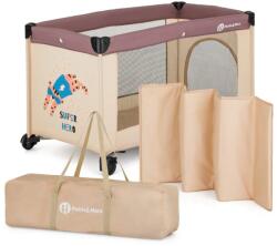 Petite&Mars Patut Pliabil Petite&Mars Koot 120x60CM Functie de Tarc Pliere Compacta Include Geanta de Transport Intrare Laterala cu Fermoar Pereti din Plasa 0-30 Luni Maxim 15KG Bej/Maro (921483)