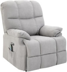 HOMCOM Dönthető masszázsfotel emelési segítséggel, USB porttal, bársony, szürke (700-119V01GY)