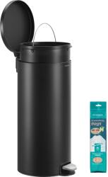 SONGMICS Fém kerek konyhai szemetes, 30 L, pedálos, műanyag belső vödörrel, fekete (LTB031BZ02)