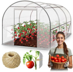 Plonos Fóliasátor vázzal, Plonos 4971-B, fehér, 200 x 350 x 200 cm, bejárható, 7 m2, UV4 védelem, 140 g/m2 PE fólia, 6 ablak, szúnyoghálóval, fém váz, cipzáras bejárat (TE4971-B)