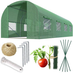 Plonos Fóliasátor vázzal, Plonos 4917-B, zöld, 300 x 450 x 200 cm, bejárható, 13, 5 m2, UV4 védelem, 140 g/m2 PE fólia, 8 ablak, szúnyoghálóval, fém váz, cipzáras bejárat (TE4917-B)