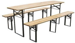 Strend Pro Dortmund Medium3 sörpad szett, 200 x 50 x 77 cm, barna, összecsukható fém lábakkal, lakkozott fa felülettel, kültéri használatra (TC802028A)