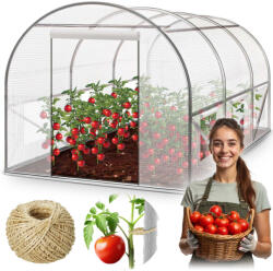 Plonos Fóliasátor vázzal, Plonos 4972-B, fehér, 200 x 450 x 200 cm, bejárható, 9 m2, UV4 védelem, 140 g/m2 PE fólia, 8 ablak, szúnyoghálóval, fém váz, cipzáras bejárat (TE4972-B)