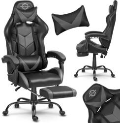 Sofotel Gamer szék, Sofotel Cerber, fekete-szürke, 125-135 cm, 46-56 cm ülésmagasság, dönthető háttámla, állítható, deréktámasz, kihúzható lábtartó, gumírozott kerekek (TE2460)