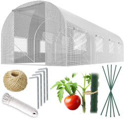 Plonos Fóliasátor vázzal, Plonos 4975-B, fehér, 300 x 450 x 200 cm, bejárható, 13, 5 m2, UV4 védelem, 140 g/m2 PE fólia, 8 ablak, szúnyoghálóval, fém váz, cipzáras bejárat (TE4975-B)