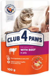 CLUB 4 PAWS Beef in Jelly - Teljes értékű, szaftos eledel felnőtt macskáknak 85g