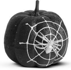 Family Halloween-i tök dekoráció - fekete glitteres - pókhálóval - 15 cm, 58179B