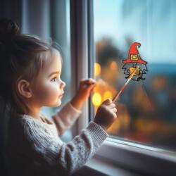 Family Halloween-i kifesthető ablakdekor, manó, 4 szín, ecsettel, 56548A