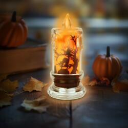 Family Halloween-i LED gyertya dekoráció, denevér mintával, 5 x 5 x 10 cm, 56567B