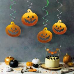 Family Halloween-i dekoráció szett, 12 db tök és szellem, csillogó spirál akasztó, 58171B