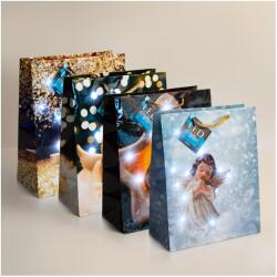 Family Ajándéktasak, 10 hidegfehér LED, papír, 265 x 127 x 330 mm, 4 féle mintával, 12 db / csomag, 58325