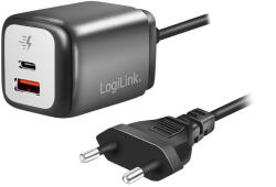 LogiLink Pa0314 Logilink Kettős USB-Csatlakozós Adapter, Gan, 1X USB-A, 1X USB-C, 30 W, Rögzített Kábel (Pa0314)