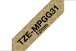 Brother TZE-MPGG31, Banda Etichete Laminata Cu Model, Negru Pe Auriu Geometric, 12MM (TZEMPGG31_OEM)