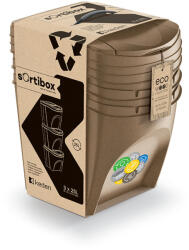 Prosperplast Sortibox ECO Wood 3 Darabos Szelektív Hulladékgyűjtő Rendszer 3x25l Natúr-Eco (PPP-IKWB25S3W-4665W-CS-1)