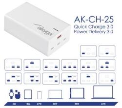 Akyga AK-CH-25 USB-s töltőkészülék 140 W 3x USB-C®, 1x USB-A Power Delivery Beltér (AK-CH-25)