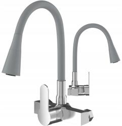 Granitan Konyhai Csaptelep flexibilis kifolyócsővel Fali szürke Flexo konyhai csaptelep (FLEXO ścienna szara-chrom)