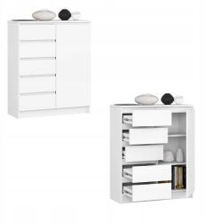 AKORD K80 1D 5SZ Komód, fehér, 80x97x35cm, 1 ajtó, 5 fiók (OP0LK-K801D5SZBIA)