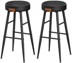 VASAGLE ECHO Bárszék 2 db, varrott műbőr borítás, fekete, 76 cm magas - edeco