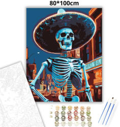  Neonvárosi csontváz - számfestő készlet - 80×100 cm (Keretre feszítve)