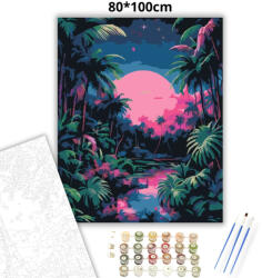  Rózsaszín hold a pálmák közt - számfestő készlet - 80×100 cm (Keret nélkül)