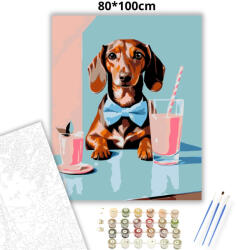  Csokornyakkendős tacskó - számfestő készlet - 80×100 cm (Keret nélkül)