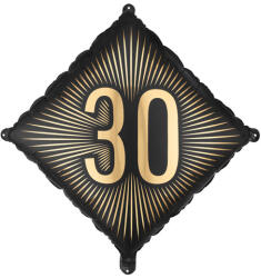  Fekete fólia léggömb arany 30-as felirattal, 46x46 cm (FB362-30)