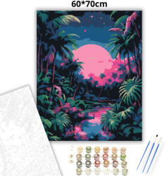  Rózsaszín hold a pálmák közt - számfestő készlet - 60×70 cm (Keret nélkül)