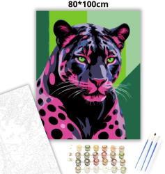  Neonfényű párduc - számfestő készlet - 80×100 cm (Keretre feszítve)