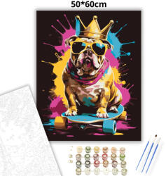  Gördeszkás bulldog - számfestő készlet - 50×60 cm (Keret nélkül)
