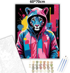  Vagány kapucnis párduc - számfestő készlet - 60×70 cm (Keret nélkül)