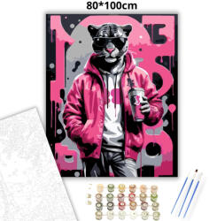  Vagány napszemüveges párduc - számfestő készlet - 80×100 cm (Keretre feszítve)