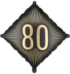  Fekete fólia légballon arany '80' felirattal, 46x46 cm (FB362-80)