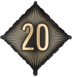  Fekete arany feliratos fólia lufi 20-as szám, 46x46 cm (FB362-20)